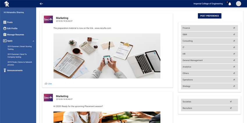 institution, student, posts, feed, campus feed, university, placements, campus,  campus placements,campus placements solution, campus placements management software